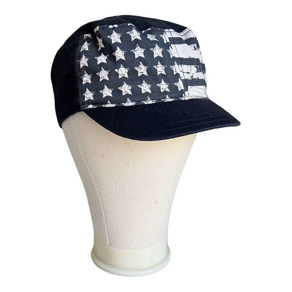 Youth Boys Crazy 8 Patriotic USA Pride American Flag Black Hat Cap - Sz M 7/8